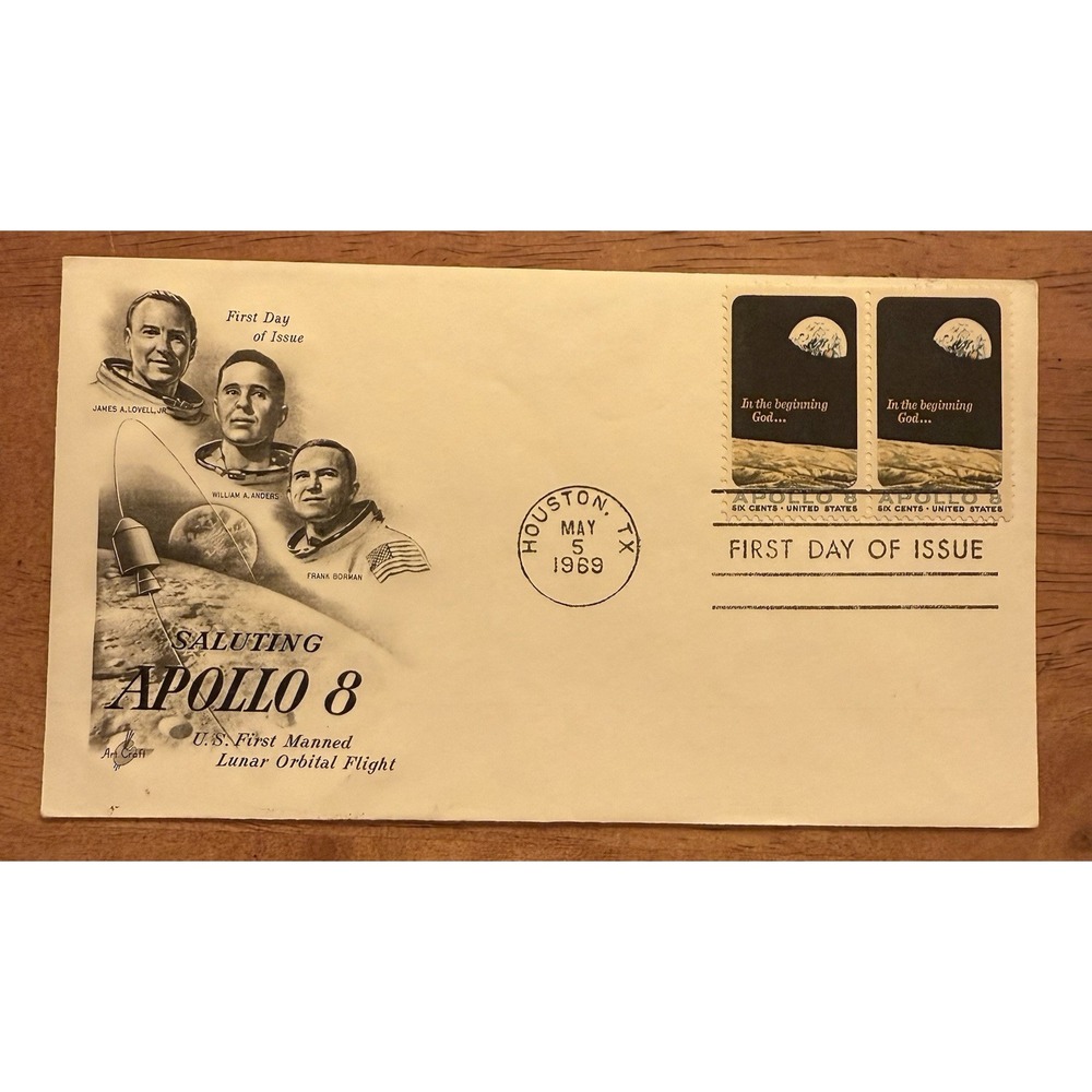 SALUTING APOLLO 8 MISSION MAY‎ 5,1969 HOUSTON  SPACE COVER  FDC Double Stamp
